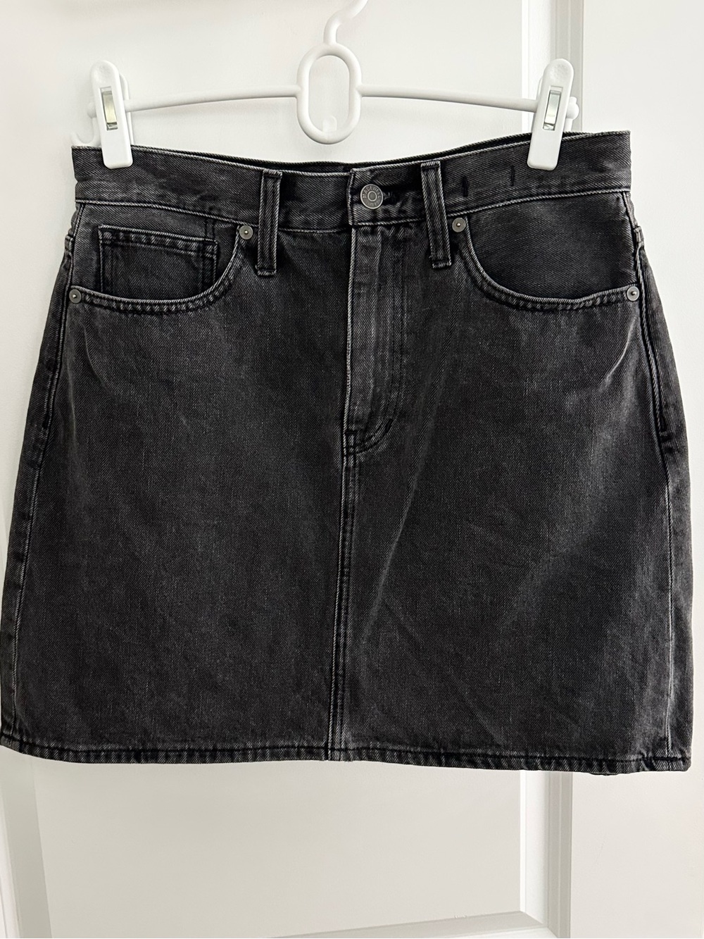 Madewell Black Washed Rigid Denim A-Line High Waisted Mini Skirt